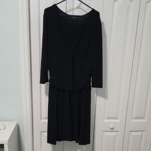 Elegant Rekucci Black 3/4 Sleeve Dress With Slimming Tummy Panel